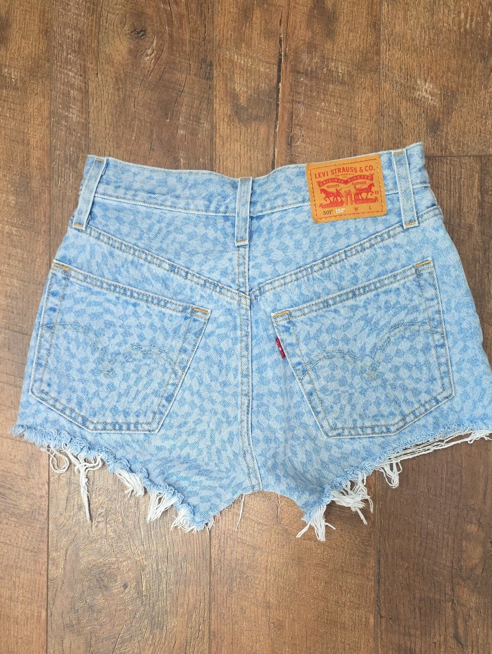 Levi's Light Blue High-Rise Checkered Denim Cutoff Shorts